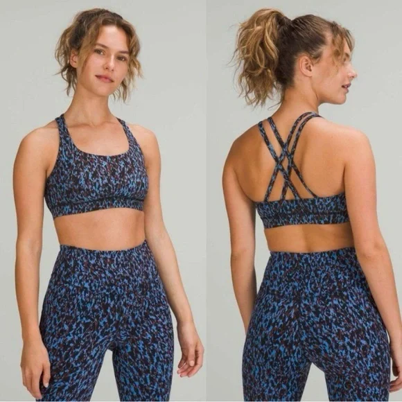 Lululemon Energy Bra Size 4 Leopard Camo Blue - Picture 1 of 6